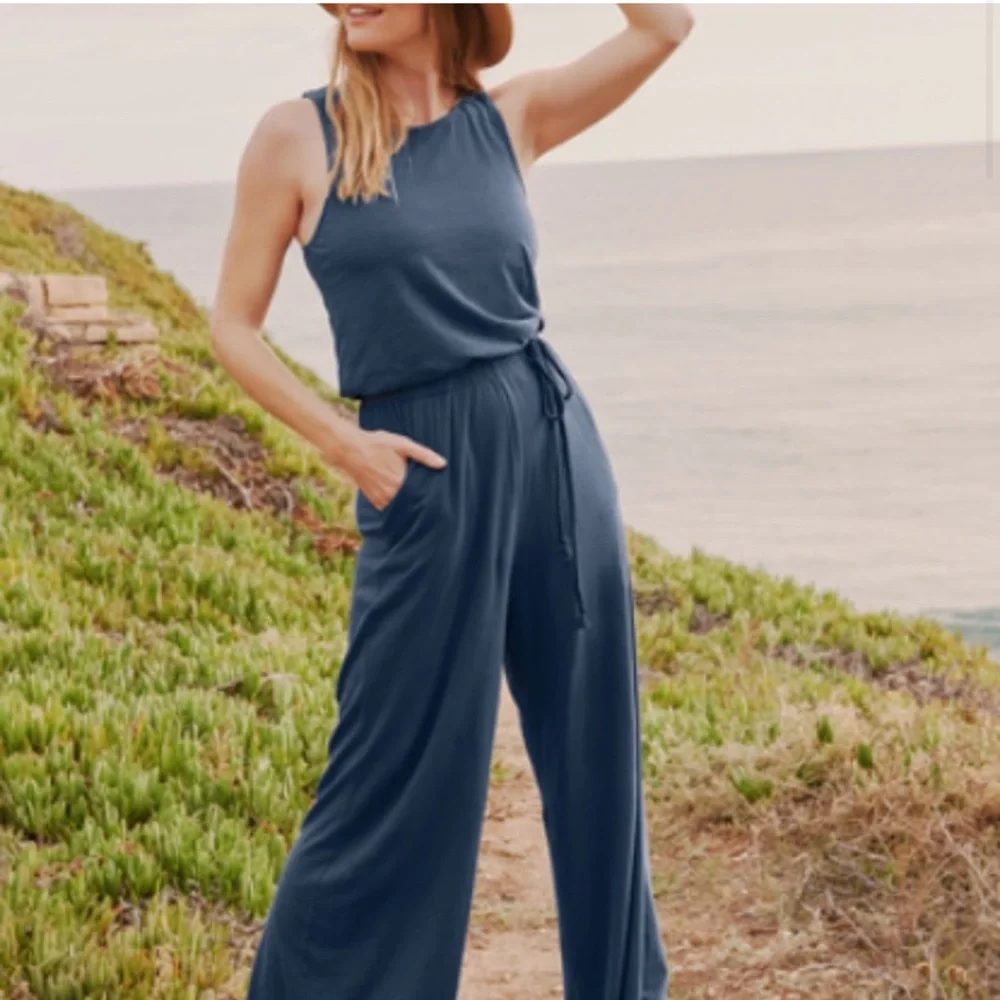 Pact French Black Organic Cotton Linen Jumpsuit - Picture 1 of 13